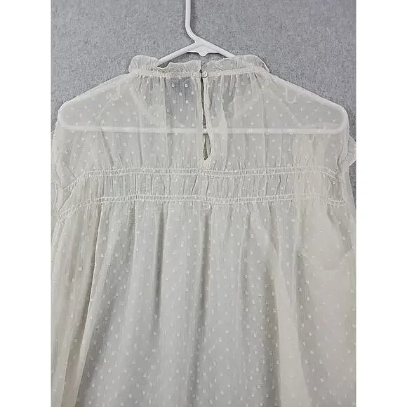 Vero Moda Ivory Swiss Dot LS Fairy Ruffled Smocked Sheer Blouse Women's Large - Picture 7 of 12